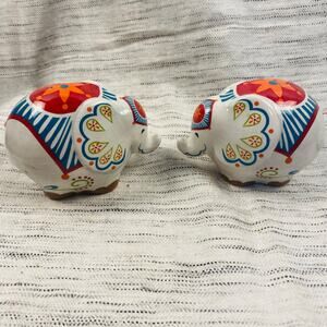 Pier 1 Handpainted Ceramic Porcelain Elephant Salt &‎ Pepper Boho Whimsical